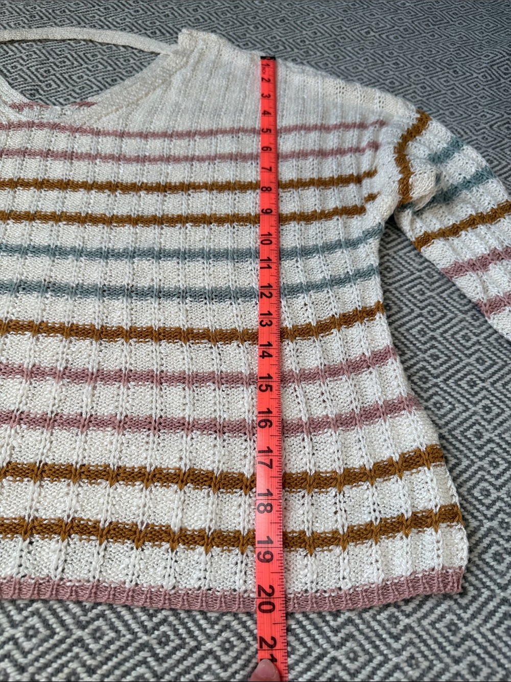 Kohl's Cream Sweater with Pink, Mustard and Light Blue Stripes - Picture 7 of 12